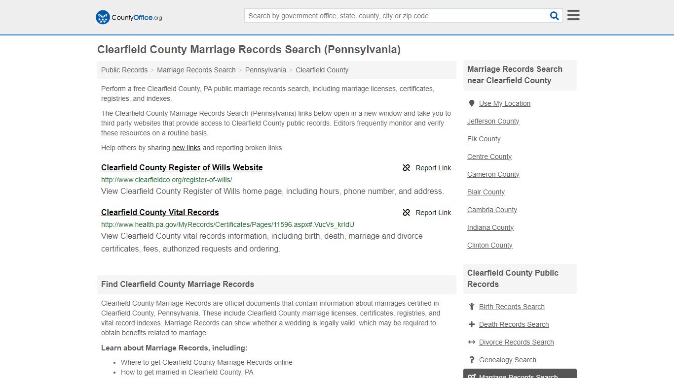 Clearfield County Marriage Records Search (Pennsylvania)