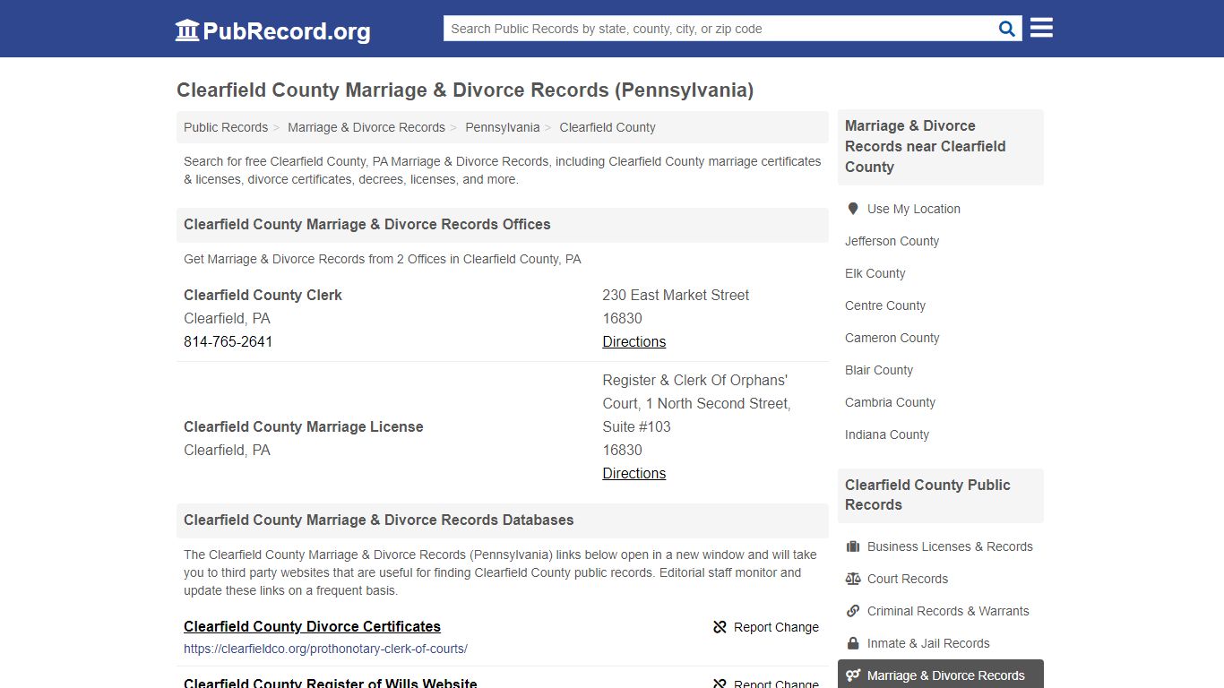 Clearfield County Marriage & Divorce Records (Pennsylvania)